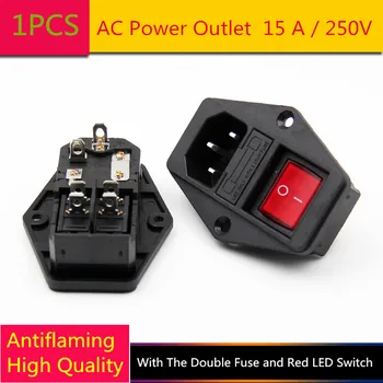 1 ADET YT1029 AC Güç Çıkışı 15 A / 250V Elektrik Priz Kablosu Soketi İle Çift Sigorta ve Kırmızı LED Anahtarı