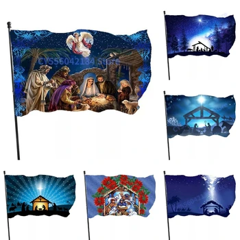Noel Hıristiyan Doğuş Sahnesi bayrağı Ev Dekorasyon Açık Dekor Polyester Afiş ve Bayraklar 90x150 cm 120x180 cm