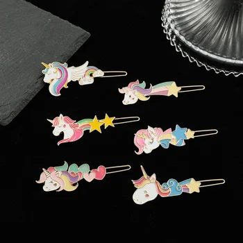 1 Adet Moda Hayvan Unicorn Saç Klipleri Gökkuşağı Yıldız Kalp Unicorn Metal Şapkalar Tokalar Aksesuarları Kadınlar Kızlar için Oyuncaklar Hediye
