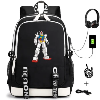 Anime Gundam Sırt Çantası USB Şarj Sırt Çantası Rahat Genç Packsack Seyahat Laptop Çantası Unisex Öğrenci Fermuar Karikatür Schoolbag