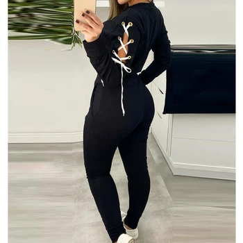 Wepbel 2 Parça Setleri Kıyafetler kalem pantolon Streetwear Giyim Sonbahar Siyah Kayış günlük giysi Bandaj Tişörtü Takım Elbise Kadın