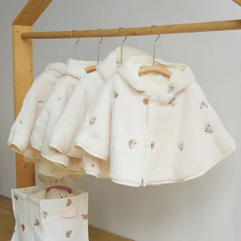 Kış Yeni Bebek Giysileri Kürk Astar Yenidoğan Pelerin Sevimli Nakış Bebek Ceket Dalga Sıcak Yürümeye Başlayan Dış Giyim