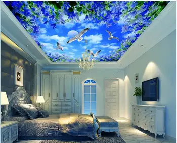 3d tavan duvar resimleri duvar kağıdı özel fotoğraf Güzel çiçek mavi gökyüzü kuş ev dekor duvar kağıdı oturma odası rulo