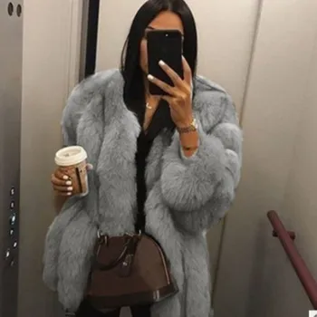 Kış Kürk Hırka kadın Sıcak Lüks Yuvarlak Boyun İnce Hırka Uzun Kollu Peluş Moda Mizaç Ünlü Ceket