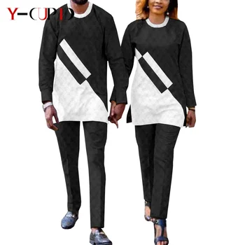 Çiftler Kadınlar için afrika Giysi 2 Parça Setleri Maç Erkekler Gömlek Pantolon Rahat Afrika Çift Clohing Y22C057