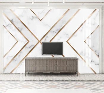 Özelleştirilmiş Duvar Kağıdı 3D Altın Çizgi Geometrik Mermer TV Arka Plan Duvar Oturma Odası Yatak Odası Otel Duvar Cafe Dekorasyon готообои