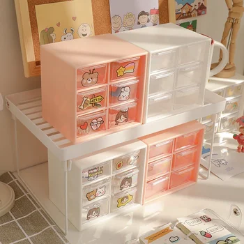 6-Grid Mini Çekmece Masaüstü saklama kutusu Kawaii masa düzenleyici Kozmetik Takı Bant Kırtasiye Makyaj Ruj Sevimli Organizatör Kutusu