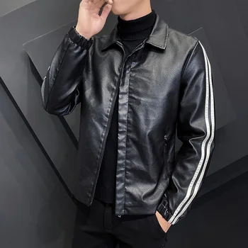 Marka Giyim Erkek Deri Ceket Artı Boyutu S-4XL Siyah Kahverengi Erkek Yaka Palto Deri Biker Ceketler Motosiklet Deri Ceket