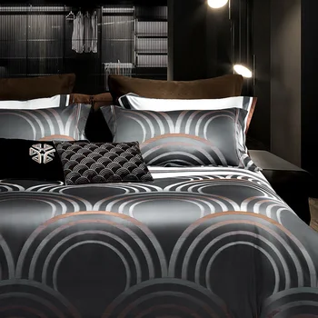 Lüks İtalya Mısır pamuk yatak seti Yumuşak Geometrik Saten yatak çarşafları Dikiş Nevresim 220x240 Yastık Kılıfı/Düz Levha