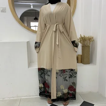 Açık müslüman abayas Lüks nakış müslüman sabahlık elbiseler kadın tam boy hırka Abaya Müslüman Elbise Elbiseler F1646