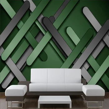 Modern Soyut Geometrik duvar kağıdı 3D Gri Yeşil Metal Plakalar Yaratıcı Fotoğraf Duvar Kağıtları yatak odası duvar Dekoru Duvar Kağıdı 3D