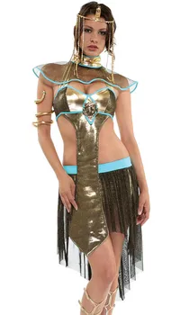 Yetişkin Seksi Antik Mısır Kraliçesi süslü elbise Kostüm Kadınlar için Cadılar Bayramı Partisi Cosplay Kleopatra Karnaval Kostümleri