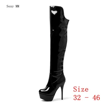 Sonbahar Platformu Kadın Diz Üzerinde Çizmeler Yüksek Topuk Ayakkabı Kadın Uyluk Yüksek Çizmeler Küçük Artı Boyutu 32 33-40 41 42 43 44 45 46