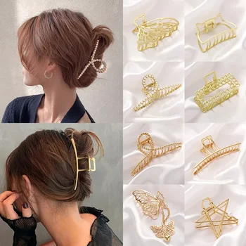 Yeni Kadın Zarif Altın Hollow Geometrik Metal Saç Pençe Vintage Saç Klipler Kafa Firkete Saç Yengeç saç aksesuarları