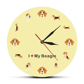 I Love My Beagle Karikatür duvar saati İngilizce Beagle Yavru Köpek Duvar Sanatı Sessiz Kuvars Saat Duvar Saati Beagle Anne Pet Lover Hediye
