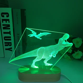 Dinozor Ahşap 3d Lamba Illusion Led Gece Lambası Çocuklar için yatak odası dekoru Başucu Uzaktan Kumanda Gece Lambası Doğum Günü Hediyeleri