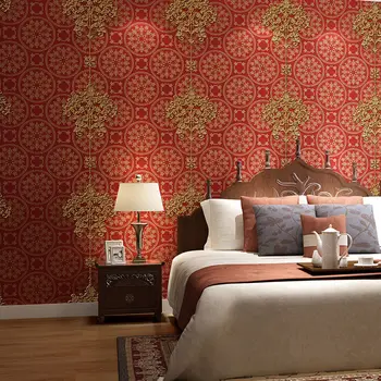 3D Kabartmalı Büyük çiçekli duvar kağıdı Yatak Odası Oturma odası arka plan Duvar Lüks Loft Amerikan Otel Restoran Duvar Kağıdı Kırmızı Bej