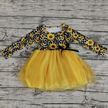 Sonbahar tarzı güzel ayçiçeği leopar sarı tek tül dantel elbise ile