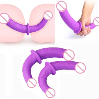 S / L Boyutu strapon dildo Gerçekçi Seks Oyuncakları Kadın Çift Kafa Anal Mastürbasyon Plug Oyuncaklar Adam İçin Yumuşak Silikon Lezbiyen Yapay Penis Oyuncaklar