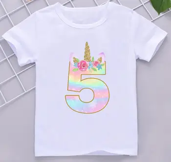 Yeni gökkuşağı ünikorn baskı t-shirt Kız Kawaii Çocuk Giysileri Vogue 3th / 5th / 6th9th / 10th doğum günü hediyesi T Shirt Çocuk Giyim