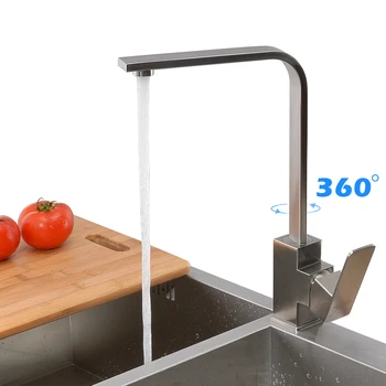 Siyah Kare Musluk Nikel fırçalanmış mutfak lavabo musluğu 360 derece dönen Mutfak Musluk musluk bataryası