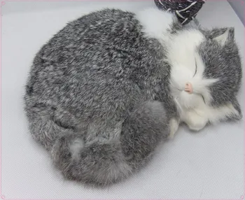 yaratıcı simülasyon kedi oyuncak politen ve kürk gri uyku kedi oyuncak hediye 25x21cm 1594