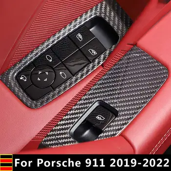 Gerçek Karbon Fiber Cam Kaldırma Paneli Çerçeve Pencere Anahtarı Düğmesi panel dekorasyon Porsche 911 2019-2022 İçin Araba Styling Aksesuarları