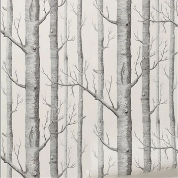 beibehang Huş Ağacı desen dokunmamış woods duvar kağıdı rulo modern tasarımcı wallcovering siyah ve beyaz duvar kağıdı oturma odası
