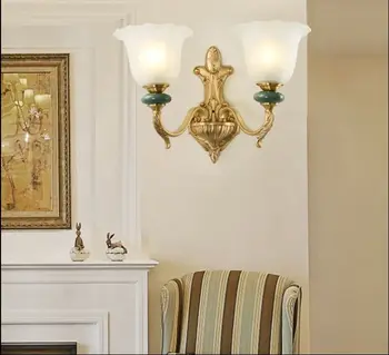 Amerikan bakır seramik basit oturma odası yatak odası duvar lambası Avrupa lüks koridor kumaş tek, çift yaratıcı başucu lambası