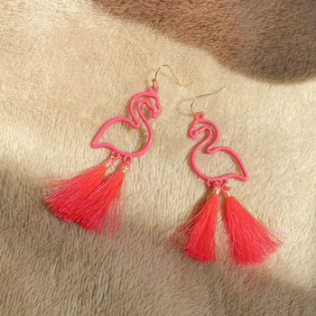 Sıcak Satış Yeni Moda Pembe Flamingo Püskül Küpe Geometrik Abartılı Saplama Küpe Kadınlar Kız Takı Hediyeler için