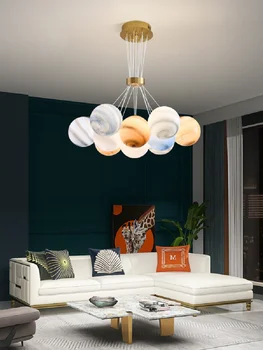 Odası dekor küresel gezegen kolye ışık yüksekliği ayarlanabilir LED Modern süspansiyon üç renk asılı lamba ev dekor aletleri