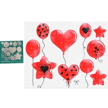 Sevgililer Kırmızı Balonlar Kesme Ölür Beş Köşeli Yıldız Kalp Metal Stencil DIY Scrapbooking Kart Katmanlı Ölür