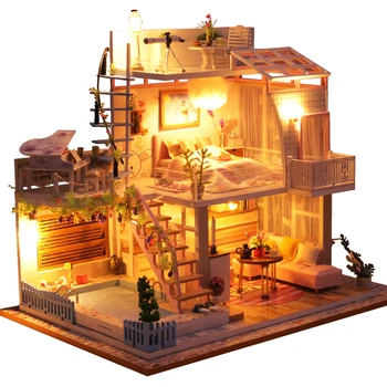 Bitmemiş 3D DIY Minyatür Dollhouse Kiti Mini Ev Çocuklar Zanaat DIY Oyuncaklar Noel doğum günü hediyesi