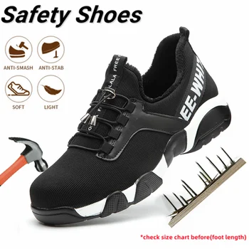 İş güvenliği ayakkabıları Erkekler Erkek Anti-smash Çelik Burunlu Kafa Kürk Sıcak Botlar Nefes Yıkılmaz Spor Ayakkabı Hava Mesh Koruyucu Ayakkabı