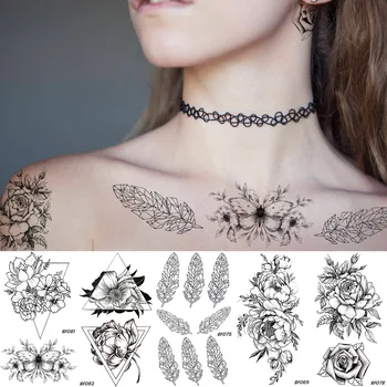 BAOFULI Seksi Çiçek Gül Kadınlar Geçici Dövme Geometri Siyah Su Geçirmez Sahte Dövmeler Kelebek DIY Vücut Sanatı Arms Dövme Etiket