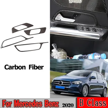 Oto İç Sticker Aksesuarları Mercedes Benz B Sınıfı W247 GLB X247 Gerçek Karbon Fiber Kapı Kolu Çerçeve Dekorasyon Trim