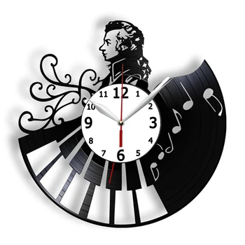 Müzisyen Wolfgang Amadeus Mozart Piyano Vintage Vinil Kayıt Duvar saat ev dekoru Duvar Saati duvar saati Müzik Öğretmenleri İçin Hediye