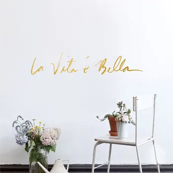 Iskandinav Tarzı Duvar sticker La Vita E Bella Mektup duvar çıkartmaları Oturma Odası Stüdyo Kozmetik Ayna Çıkarılabilir ev duvar dekoru