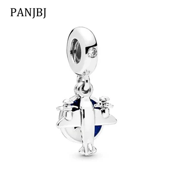 Orijinal Gümüş 925 Ayar Boncuk Charm Mavi Gökyüzü Beyaz Bulut Uçak Kolye Boncuk Fit Pandora Bilezik Kolye Kadınlar Takı