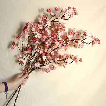 3 ADET / GRUP simülasyon kiraz çiçeği şube 97 cm yapay saksı çiçek ev dekorasyon kiraz düğün çiçek sahte flores çelenk