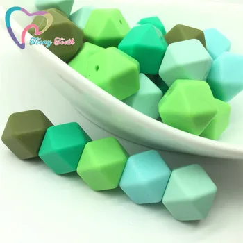 Ufacık Dişler 50 ADET Greeny Serisi 14-17mm Silikon Altıgen Boncuk Çiğneme Boncuk Bebek Yenidoğan Diş Çıkarma Kolye Emzik Klip