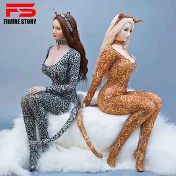 JO21X-54 1/6 ölçekli kadın giysileri Leopar Baskı Seksi Düşük Kesim Bodysuit tayt fit 12 inç aksiyon figürü vücut modeli