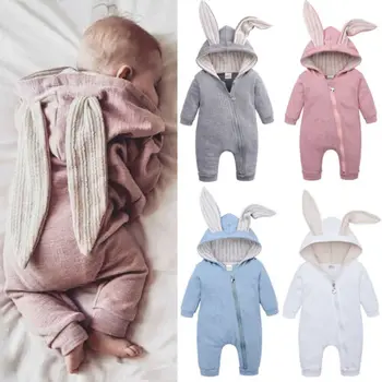 Kış 0-24M Yenidoğan Bebek Erkek Kız Tavşan Kapşonlu Tulum Romper Yürümeye Başlayan Çocuk Giysileri Kıyafet