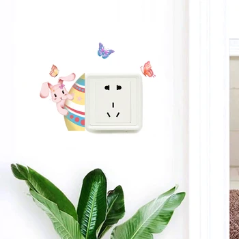 Paskalya Renkli Tavşan Kelebek Duvar Sticker elektrik düğmesi çıkartması Oturma Odası Dekoratif Duvar Sticker Kendinden Yapışkanlı Duvar Sticker
