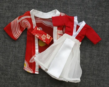OB11 bebek elbise boyutu günlük kostüm Antik stil kimono Bornoz Kimono çift takım elbise Çin kırmızı pembe ve mavi iki parçalı takım elbise