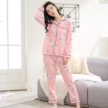Kadın Kore bayanlar pijama pamuklu uzun kollu tişört tam boy pantolon sonbahar ve kışlık pijama yeni ev seti pijama setleri pijama seti