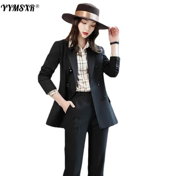 Sonbahar ve Kış kadın Profesyonel Giyim Mizaç Bayanlar Ofis Takım Elbise Zarif Yüksek Bel Pantolon İki parçalı Yüksek Kaliteli