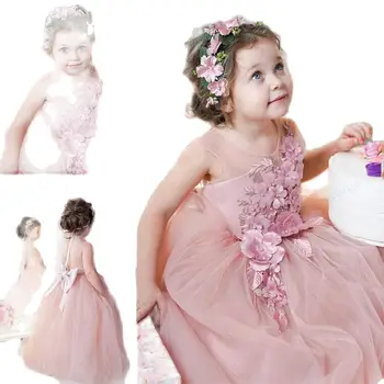 2021 Sevimli Çiçek Kız Elbise Düğün İçin Mücevher Boyun Dantel Çiçek Aplikler Katmanlı Etekler Kızlar Pageant Elbise Bir Çizgi Çocuklar Birthda