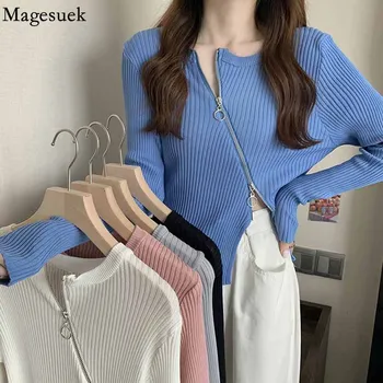 2021 Sonbahar Örme Hırka Kazak Kadınlar Zarif Fermuar Tasarım Ceket Kadın İnce Kazak Uzun Kollu Dip Gömlek 16407