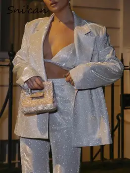 Parlayan Ofis Bayan Ceket Ceket Kruvaze Büyük Boy Rahat Kadın Üstleri Dış Giyim Vintage Katı Blazer Mujer 2022 Chaqueta